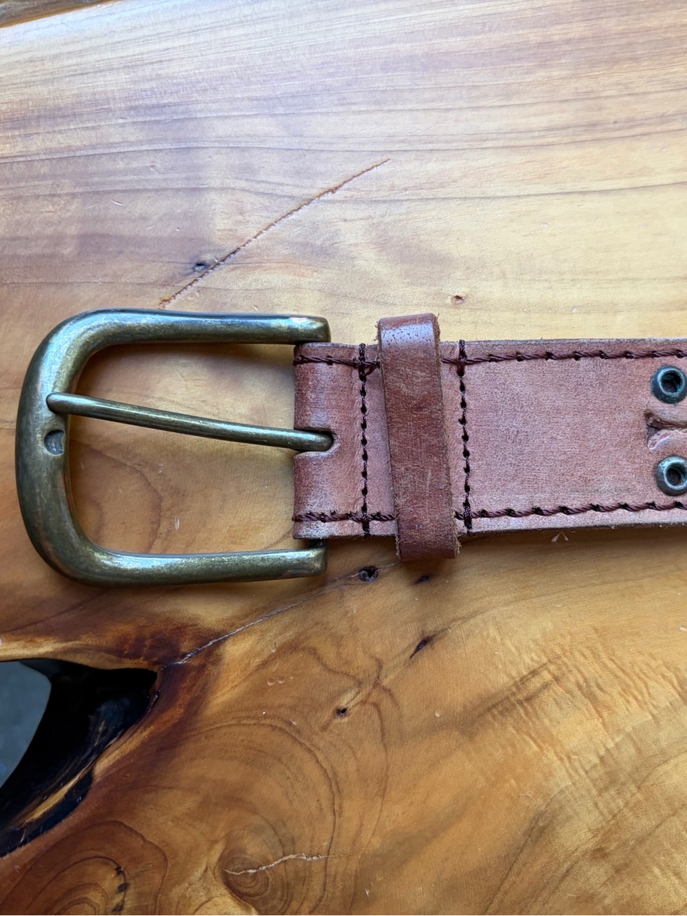 Leather Grommet Waist Belt - Brown - Picture 4 of 9